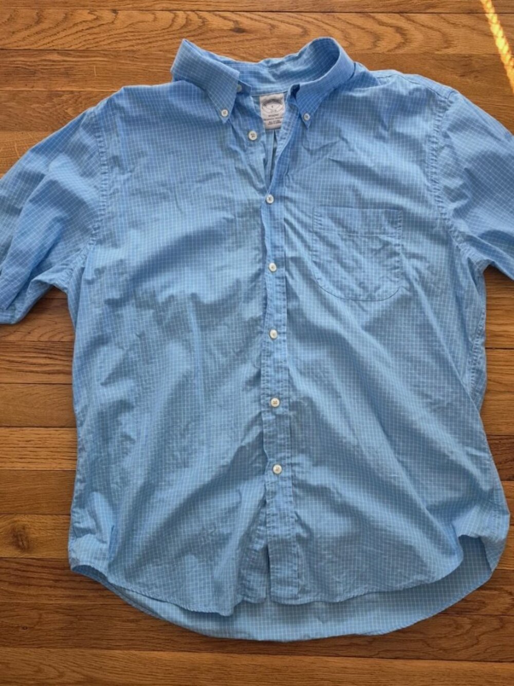 Brooks Brothers Regent Short Sleeve Shirt size Large Blue Check Polo Preppy